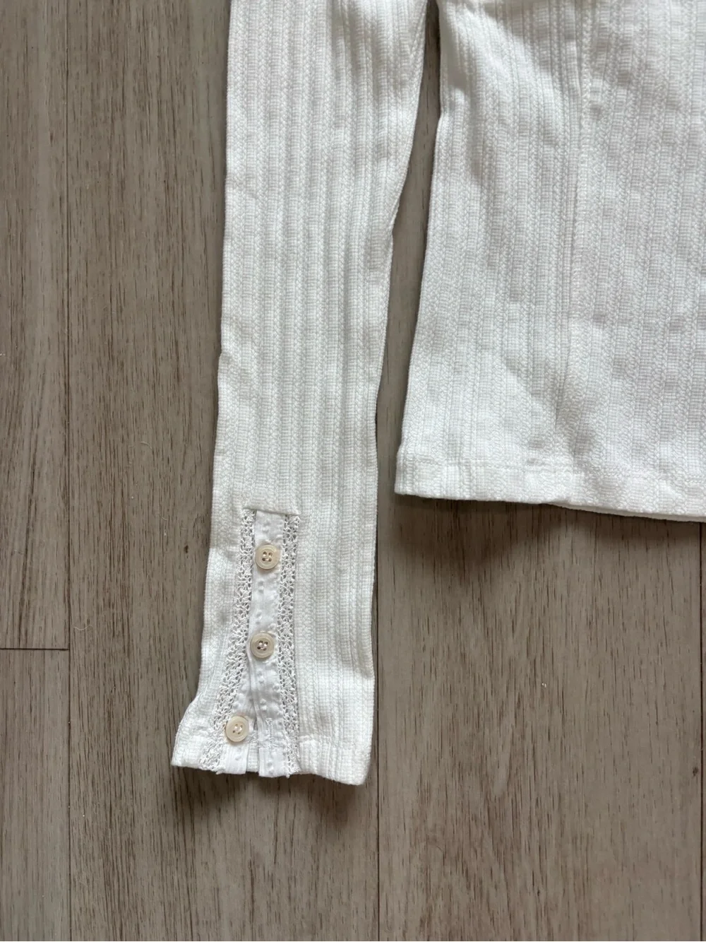 Free People Sugar Sugar White Ribbed Long Sleeve Top Size Small